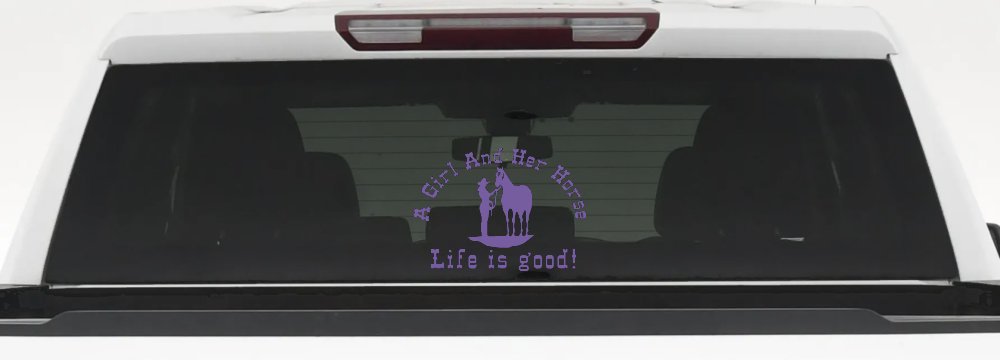 Cowgirl A Girl And her Horse Life is Great Western Farm Ranch and Rodeo Car or Truck Window Decal Sticker (Purple)