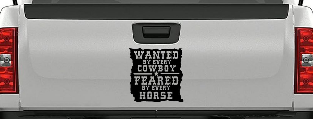 Wanted By Cowboys Feared By Horses Western Rodeo Car or Truck Window Decal Sticker (Black)
