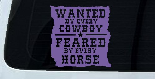 Wanted By Cowboys Feared By Horses Western Rodeo Car or Truck Window Decal Sticker (Purple)