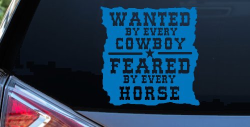 Wanted By Cowboys Feared By Horses Western Rodeo Car or Truck Window Decal Sticker (Sky Blue)