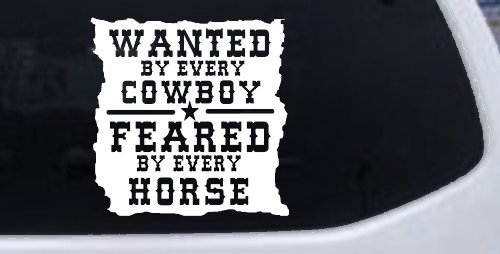 Wanted By Cowboys Feared By Horses Western Rodeo Car or Truck Window Decal Sticker (White)
