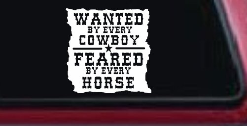 Wanted By Cowboys Feared By Horses Western Rodeo Car or Truck Window Decal Sticker (White)