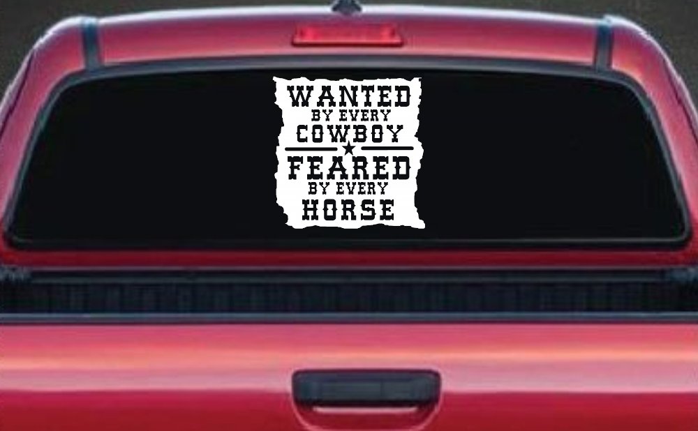 Wanted By Cowboys Feared By Horses Western Rodeo Car or Truck Window Decal Sticker (White)