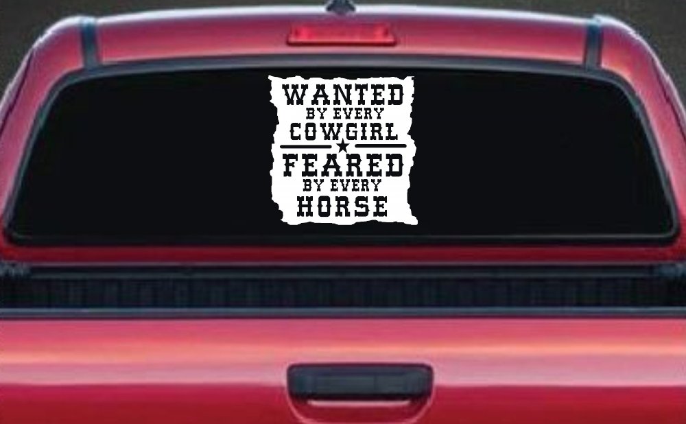 Wanted By Cowgirls Feared By Horses Western Rodeo Car or Truck Window Decal Sticker