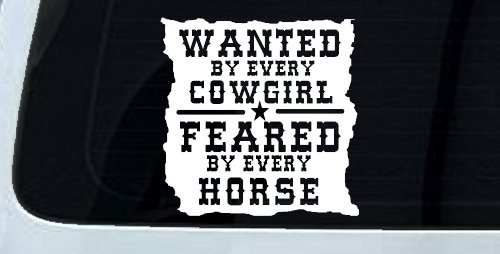 Wanted By Cowgirls Feared By Horses Western Rodeo Car or Truck Window Decal Sticker (White)
