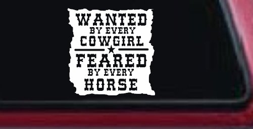 Cowgirl Wanted Feared By Horses Rodeo Truck Car Window Decal Sticker (White)