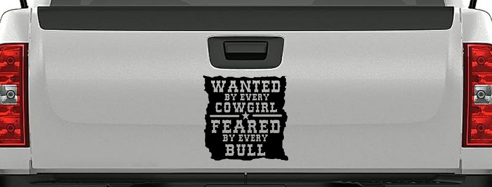 Western Rodeo Decal for Cars Trucks - Wanted by Cowgirls Feared by Bulls (Black)
