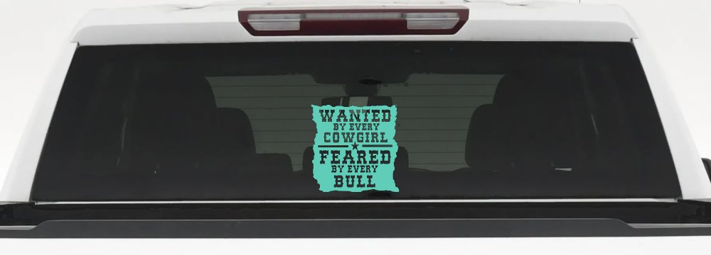 Wanted By Cowgirls Feared By Bulls Western Rodeo Car or Truck Window Decal Sticker (Mint)