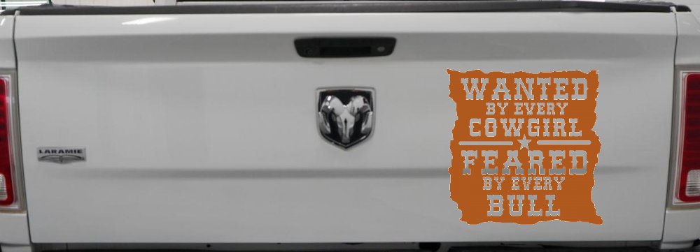 Western Rodeo Decal for Cars Trucks - Wanted by Cowgirls Feared by Bulls (Nut Brown)