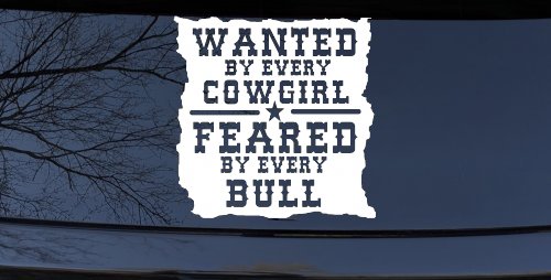 Wanted By Cowgirls Feared By Bulls Western Rodeo Car or Truck Window Decal Sticker (White)
