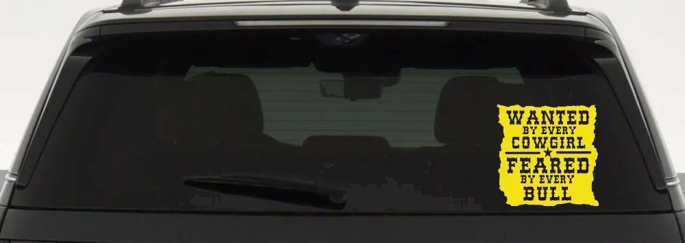 Wanted By Cowgirls Feared By Bulls Western Rodeo Car or Truck Window Decal Sticker
