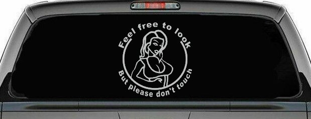 Feel Free to Look But Please Don't Touch Girl Car or Truck Window Decal Sticker (Light Gray)
