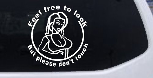Look But Dont Touch Girl Car Truck Window Vinyl Decal Sticker (White)
