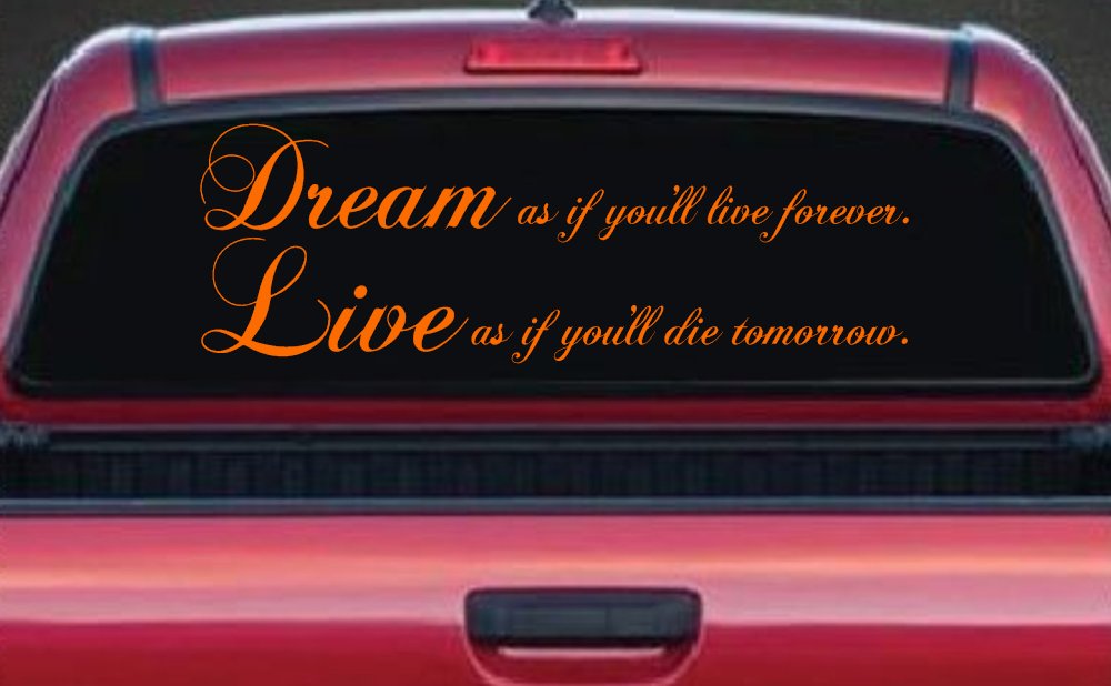 Dream as if youll live forever Car or Truck Window Decal Sticker (Orange)
