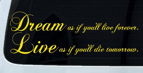 Dream as if youll live forever Car or Truck Window Decal Sticker (Yellow)