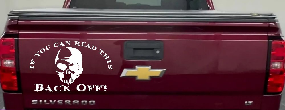 If You Can Read This Back Off Skull Car or Truck Window Decal Sticker (White)