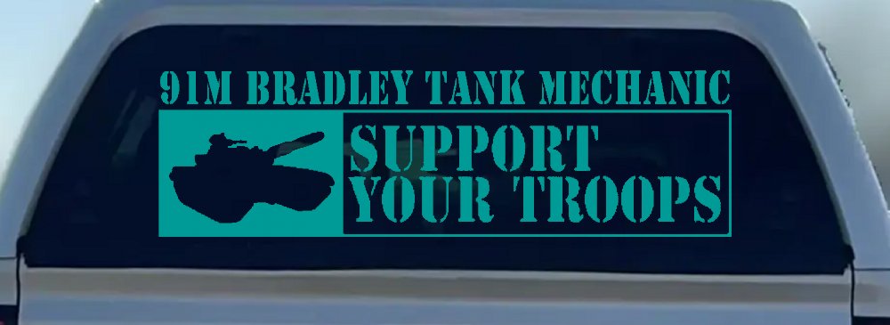 91M Bradley Tank Mechanic Military Car or Truck Window Decal Sticker (Turquoise)