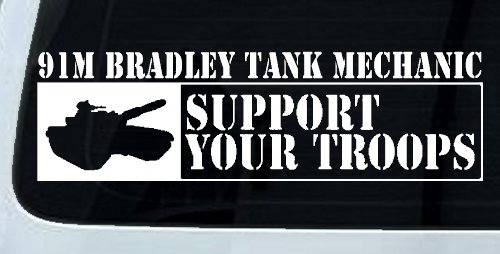 Bradley Tank Mechanic Vinyl Decal Sticker Car Truck Window Military M2 M3 (White)