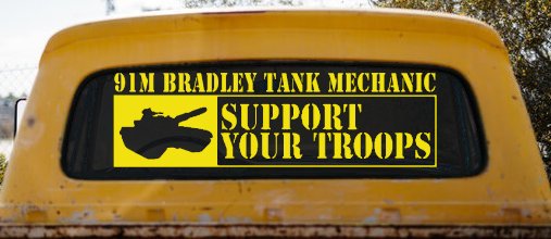 91M Bradley Tank Mechanic Military Car or Truck Window Decal Sticker (Yellow)