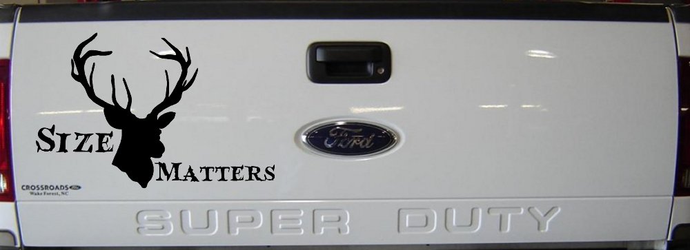 Size Matters Big Buck Deer Hunting Car or Truck Window Decal Sticker (Black)