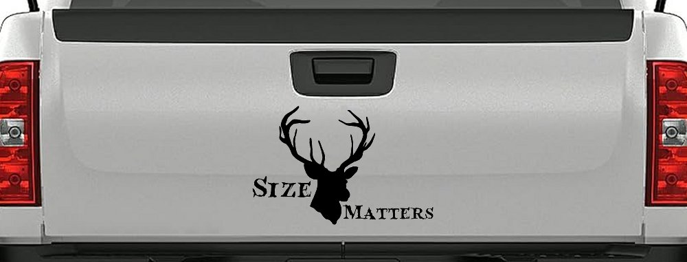 Size Matters Big Buck Deer Hunting Car or Truck Window Decal Sticker (Black)