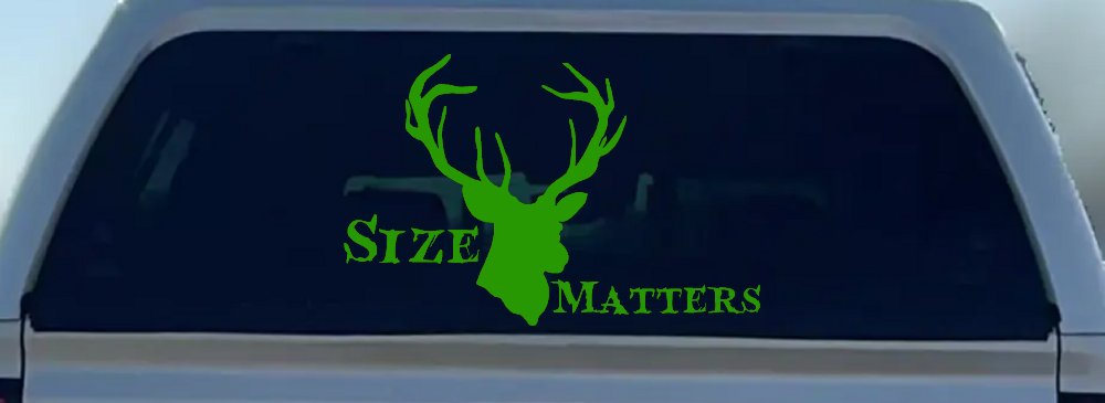 Size Matters Big Buck Deer Hunting Car or Truck Window Decal Sticker (Lime)