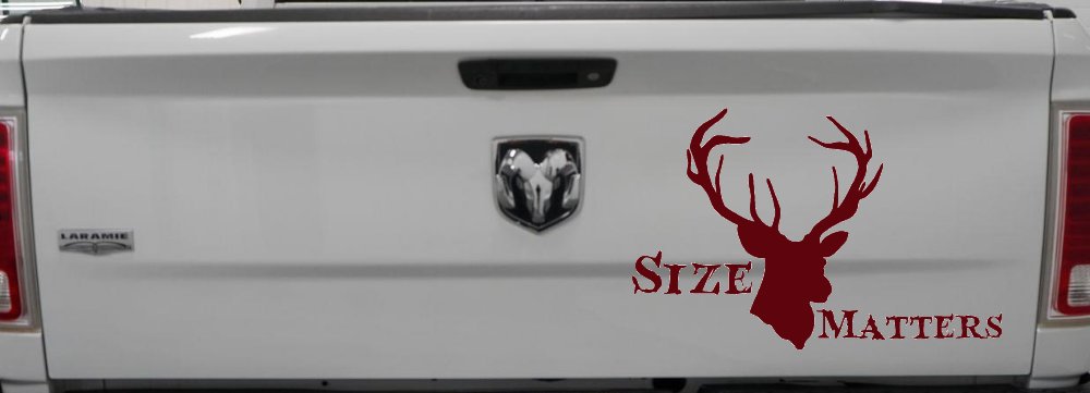 Size Matters Big Buck Deer Hunting Car or Truck Window Decal Sticker (Purple Red)