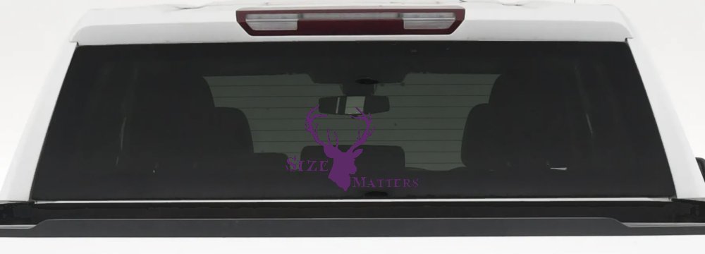 Size Matters Big Buck Deer Hunting Car or Truck Window Decal Sticker (Violet)