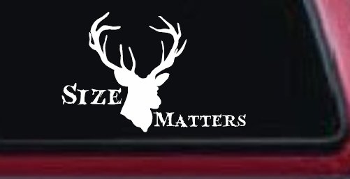 Size Matters Big Buck Deer Hunting Car or Truck Window Decal Sticker (White)