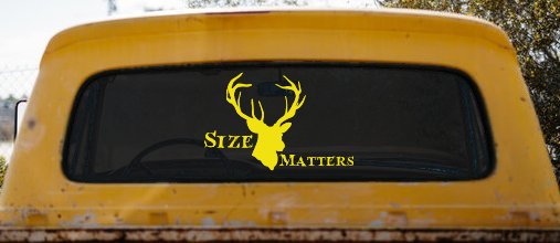 Size Matters Big Buck Deer Hunting Car or Truck Window Decal Sticker (Yellow)