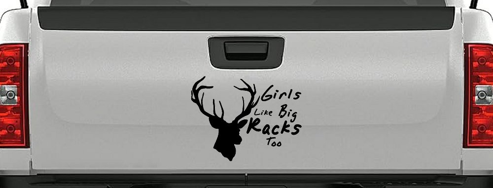 Girls Like Big Racks Too Deer Hunting Car or Truck Window Decal Sticker (Black)