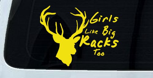 Girls Like Big Racks Too Deer Hunting Car or Truck Window Decal Sticker (Yellow)