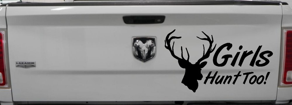 Girls Hunt Too Deer Hunting Car or Truck Window Decal Sticker (Black)