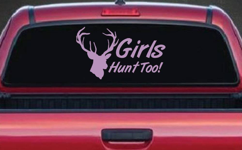 Girls Hunt Too Deer Hunting Car or Truck Window Decal Sticker (Lilac)