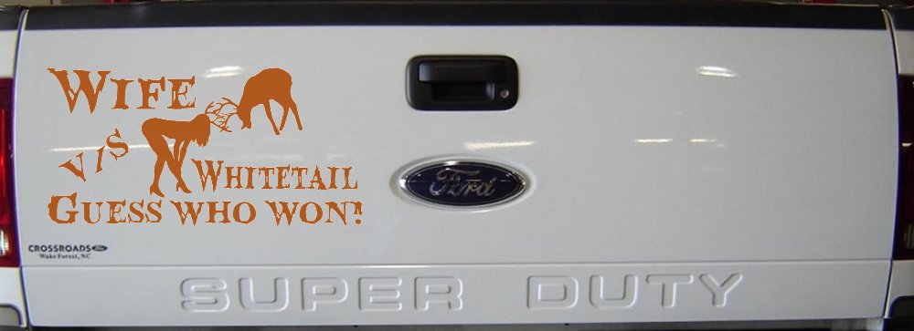 Wife VS Whitetail Hunting Decal - Funny Car Truck Window Sticker (Nut Brown)