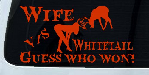 Wife VS Whitetail Hunting Decal - Funny Car Truck Window Sticker (Orange Red)