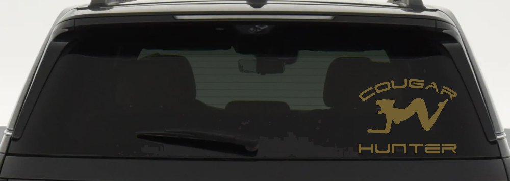 Cougar Hunter Funny Car or Truck Window Decal Sticker (Gold)