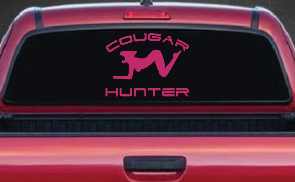 Cougar Hunter Funny Car or Truck Window Decal Sticker (Hot Pink)