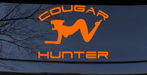 Cougar Hunter Funny Car or Truck Window Decal Sticker (Orange)