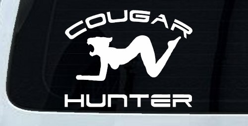 Cougar Hunter Funny Car or Truck Window Decal Sticker (White)