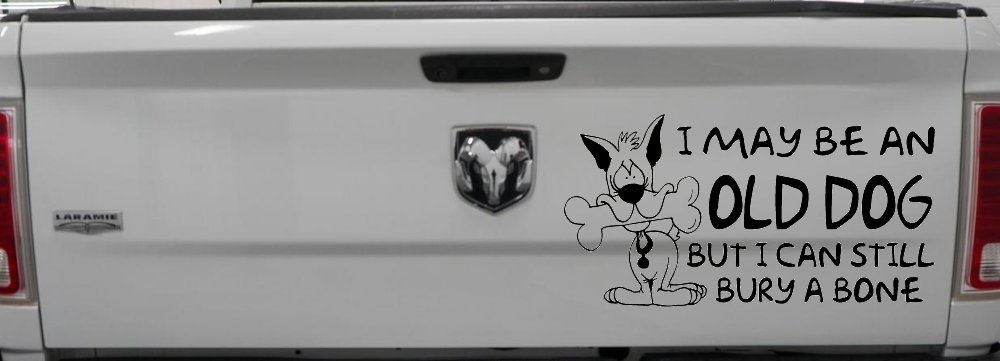 Funny I May Be An Old Dog But I Can Still Bury A Bone Car or Truck Window Decal Sticker