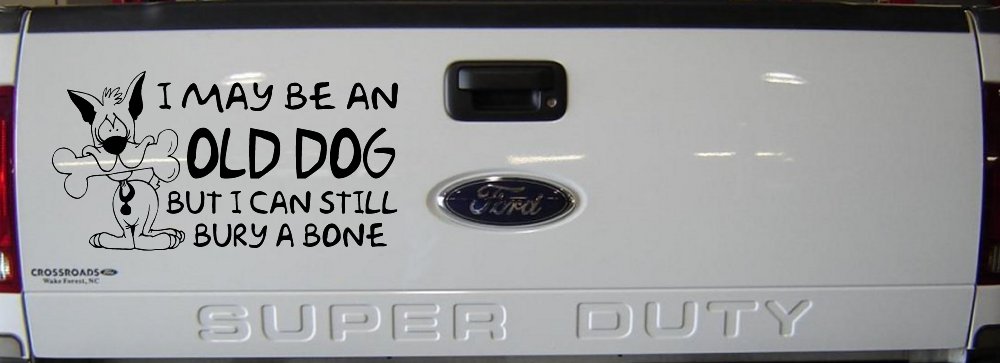 Funny I May Be An Old Dog But I Can Still Bury A Bone Car or Truck Window Decal Sticker