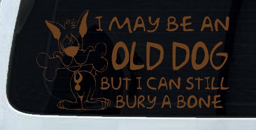 Funny I May Be An Old Dog But I Can Still Bury A Bone Car or Truck Window Decal Sticker (Copper)
