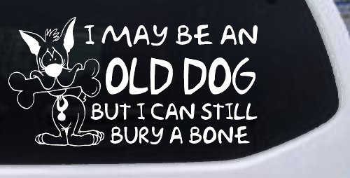 Funny I May Be An Old Dog But I Can Still Bury A Bone Car or Truck Window Decal Sticker