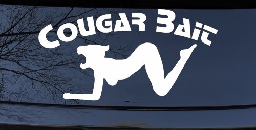 Cougar Bait Funny Car or Truck Window Decal Sticker (White)
