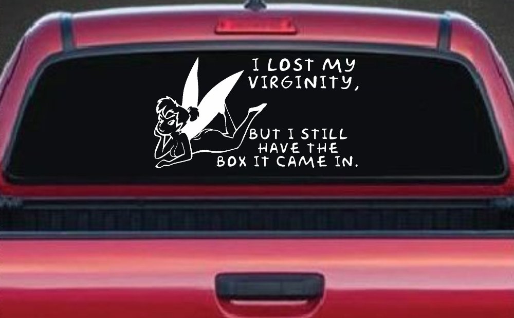 Funny Fairy Pixie I lost My Virginity But I Still Have The Box It Came In Car or Truck Vinyl Window Decal Sticker (White)