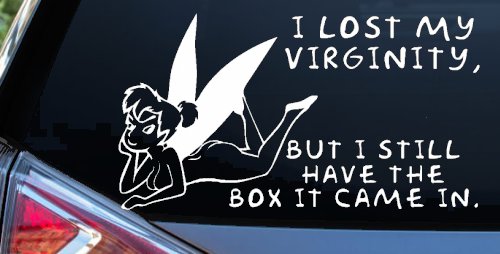 Funny Fairy Pixie I lost My Virginity But I Still Have The Box It Came In Car or Truck Vinyl Window Decal Sticker (White)