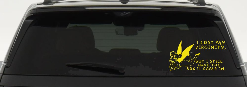 Funny I lost My Virginity But I still Have the Box It Came In Car or Truck Window Decal Sticker (Yellow)