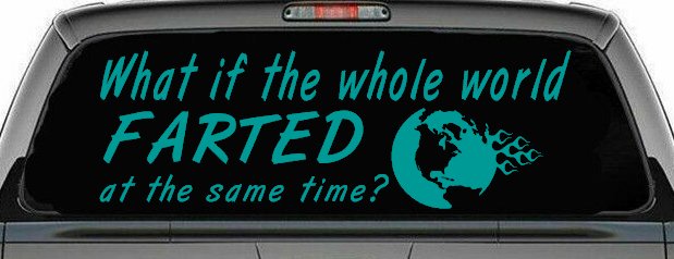 Funny What If The Whole World Farted at The Same Time Car or Truck Window Decal Sticker (Turquoise)