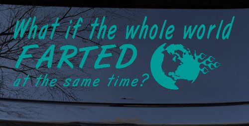Funny What If The Whole World Farted at The Same Time Car or Truck Window Decal Sticker (Turquoise)